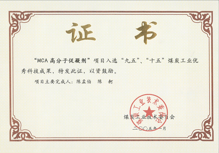 2005年1月MCA高分子促凝劑獲“九五、十五”科技成果獎.jpg